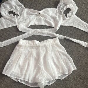 White Puff Sleeve Crop Top and Shorts Set